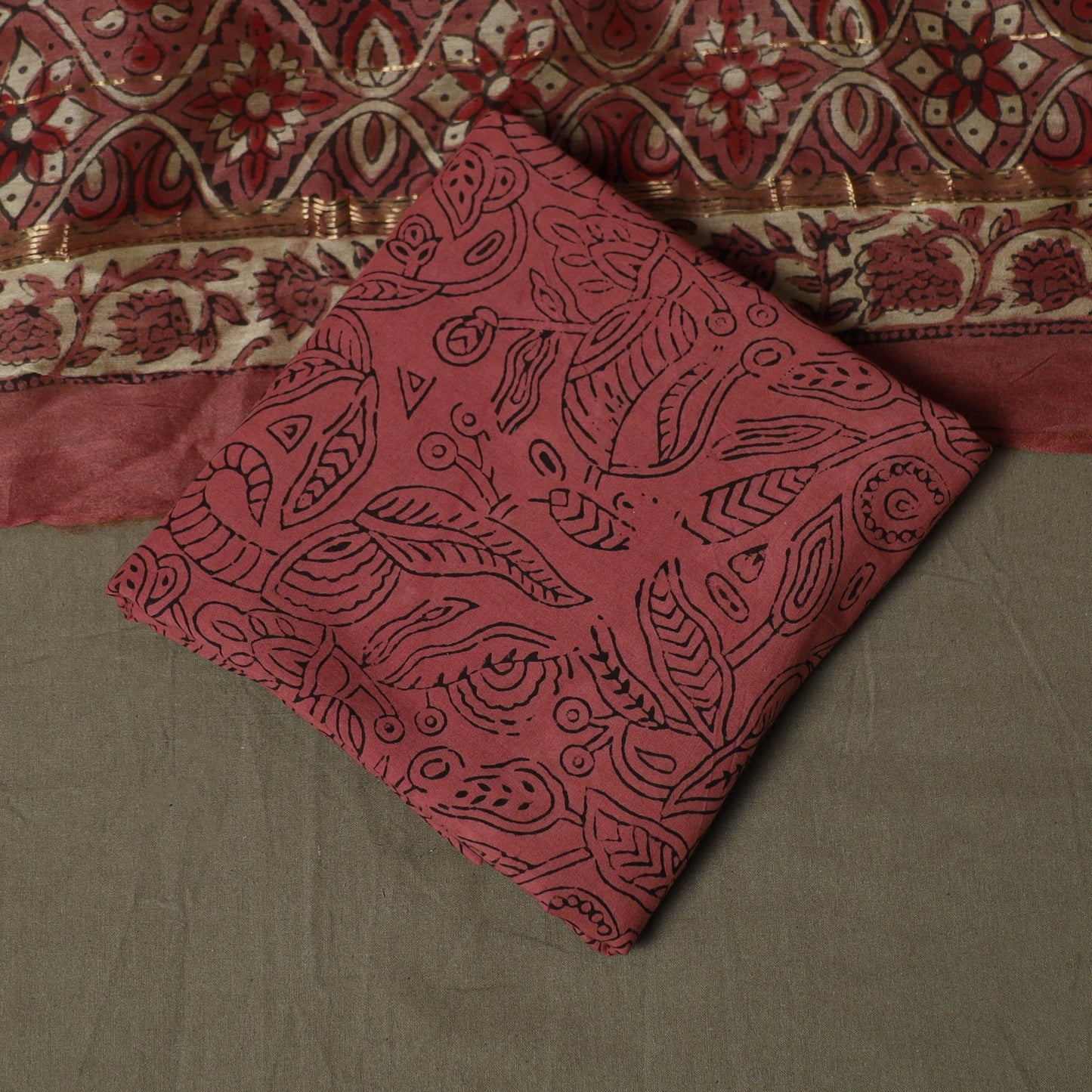Natural dyed block print maheshwari silk vanaspati bagru