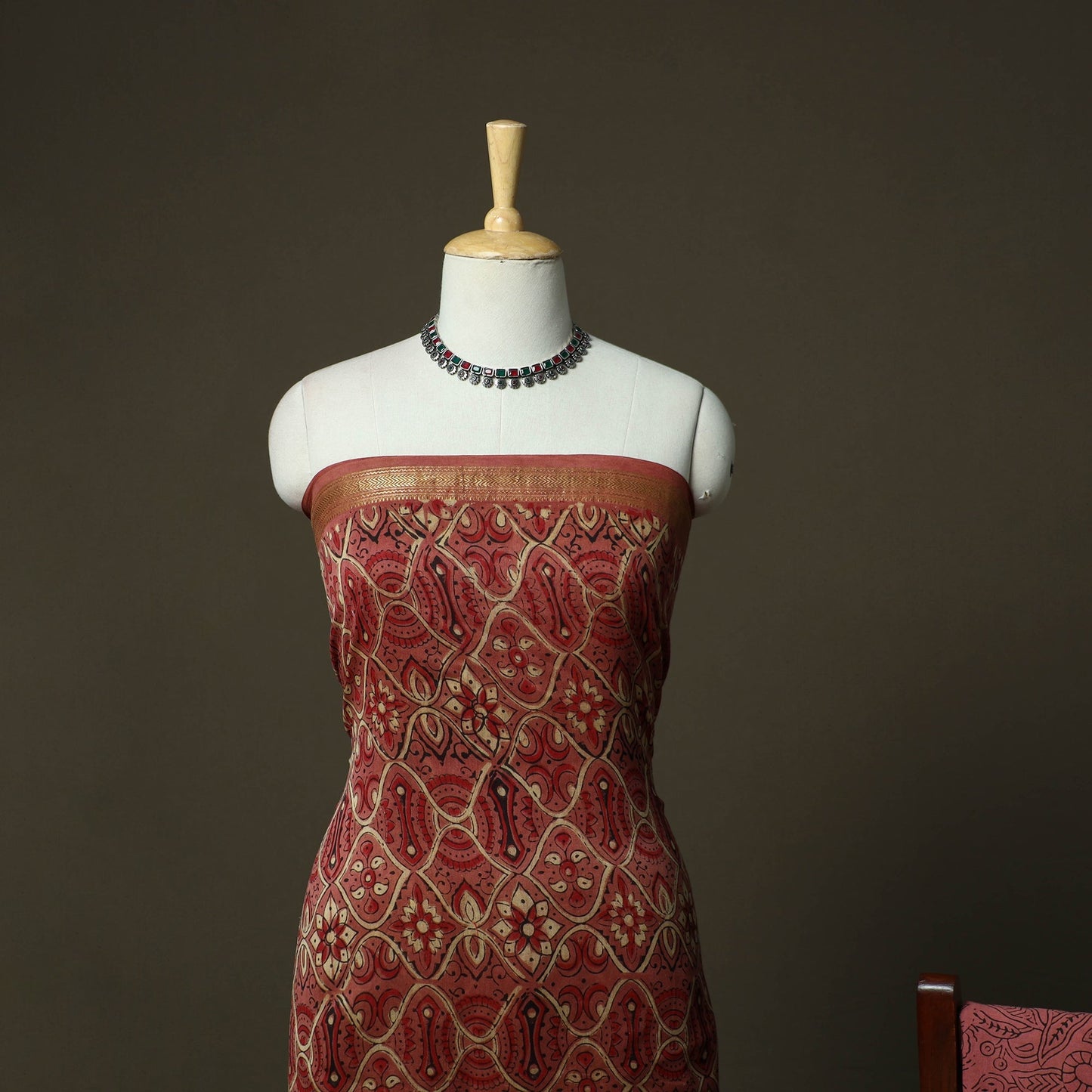 Natural dyed block print maheshwari silk vanaspati bagru