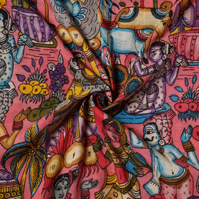 Pink - natural dyed chanderi silk handpainted srikalahasti