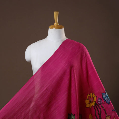 Pink - natural dyed chanderi silk handpainted srikalahasti