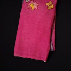Pink - natural dyed chanderi silk handpainted srikalahasti