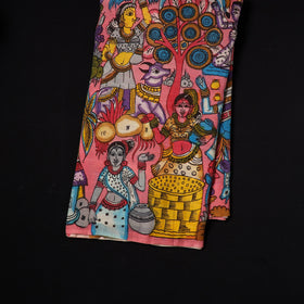 Pink - natural dyed chanderi silk handpainted srikalahasti