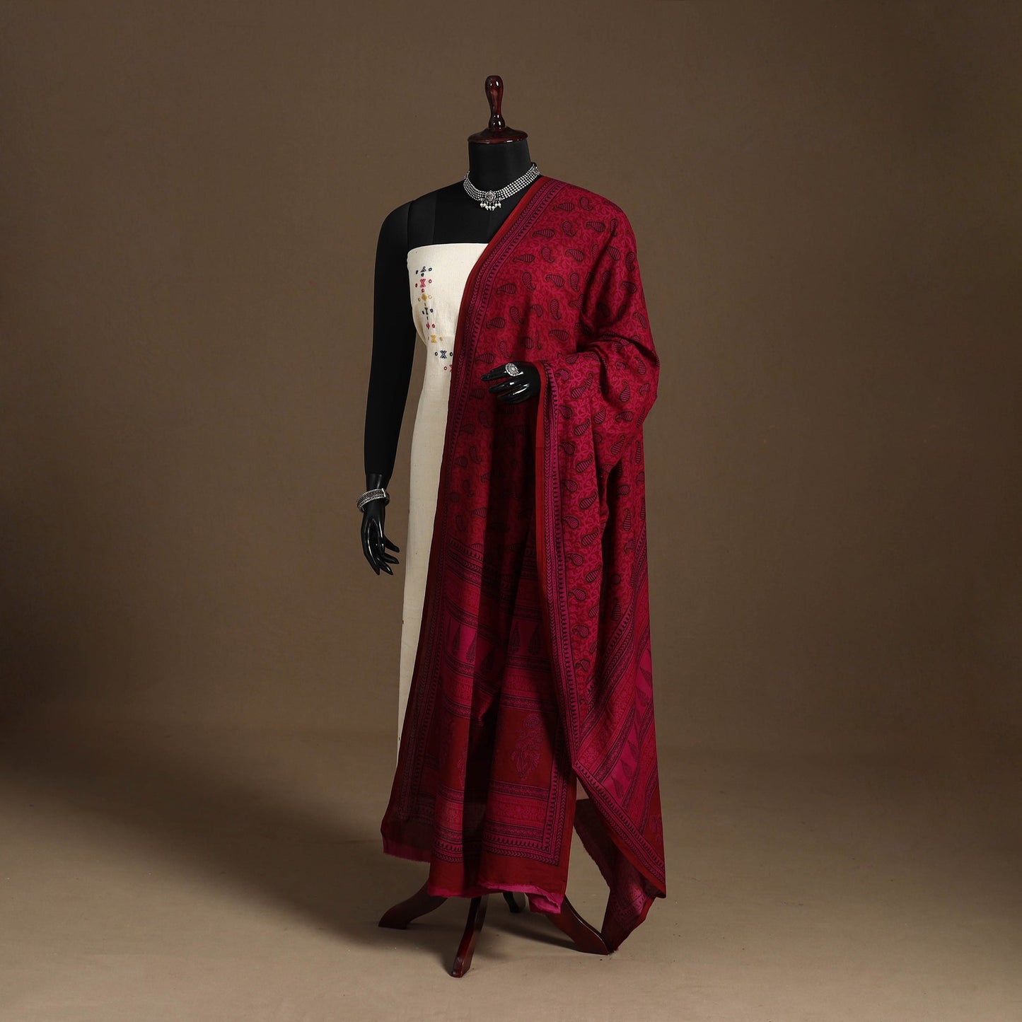 Pink Natural Dyed Cotton Block Print Bagh Dupatta