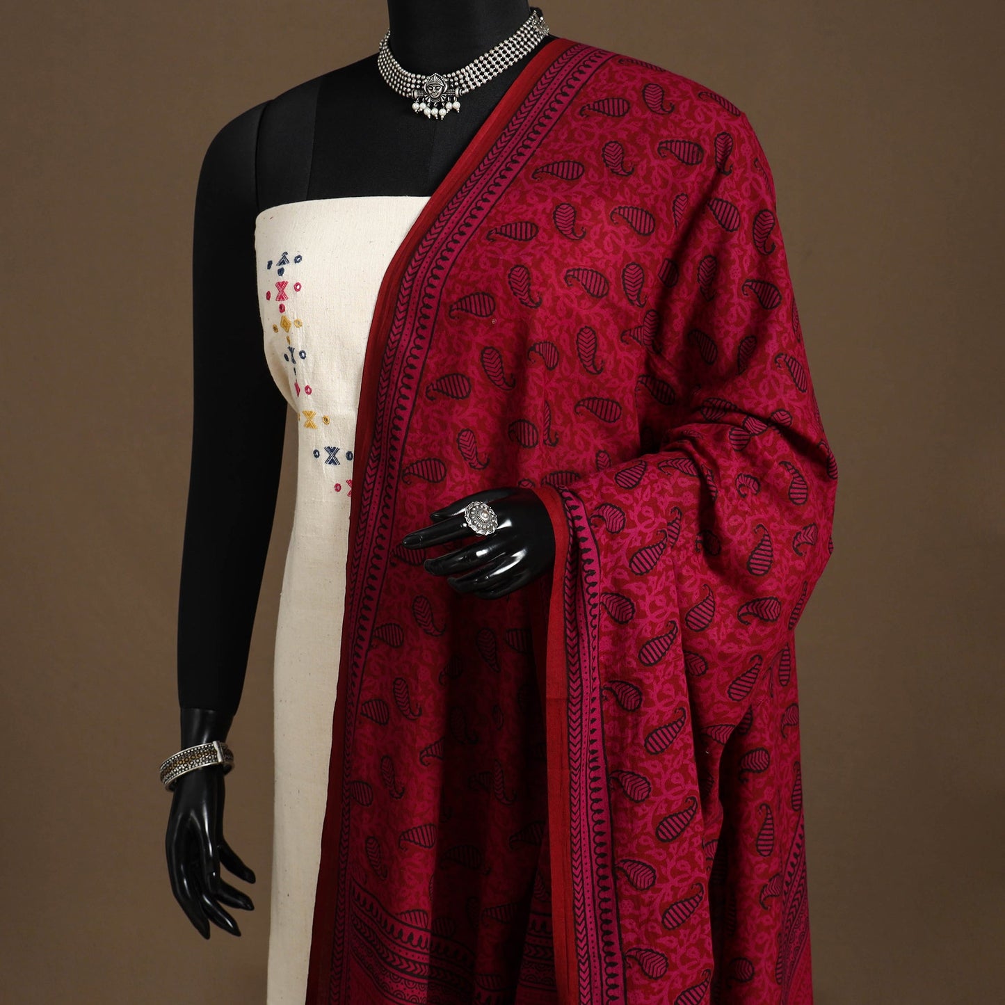 Pink Natural Dyed Cotton Block Print Bagh Dupatta