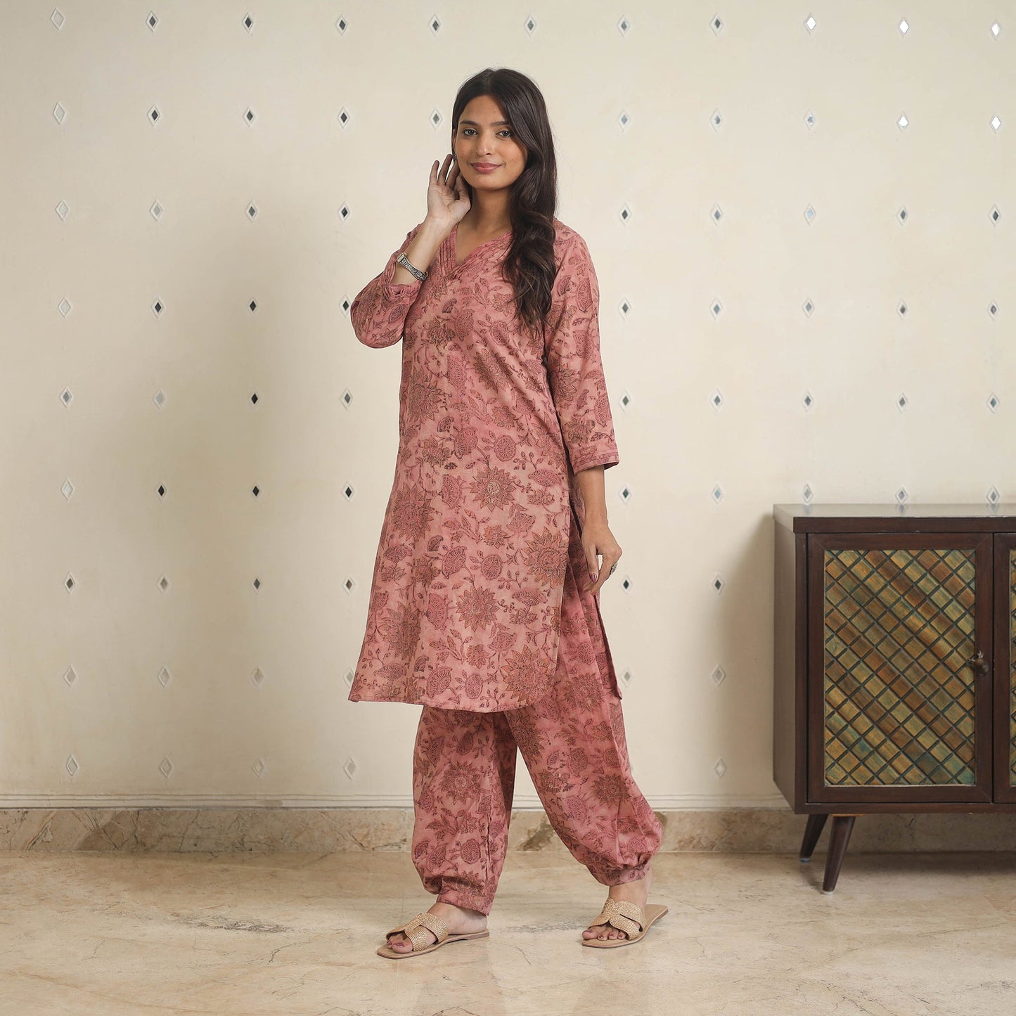 Pink - natural dyed cotton bagru dabu co-ord set 02