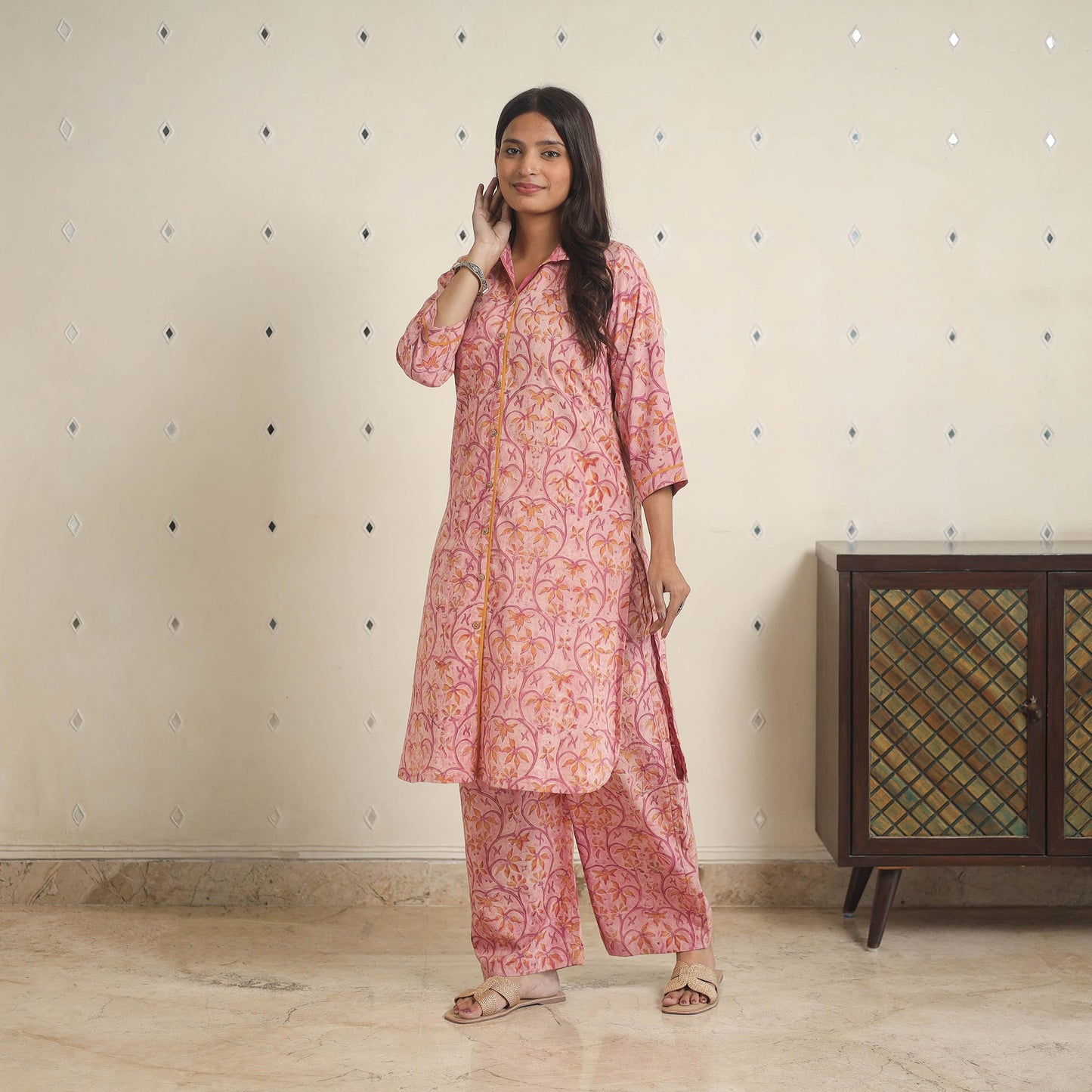 Pink - natural dyed cotton bagru dabu co-ord set 12
