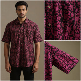 Natural dyed cotton men half sleeve hand bagh shirt 05