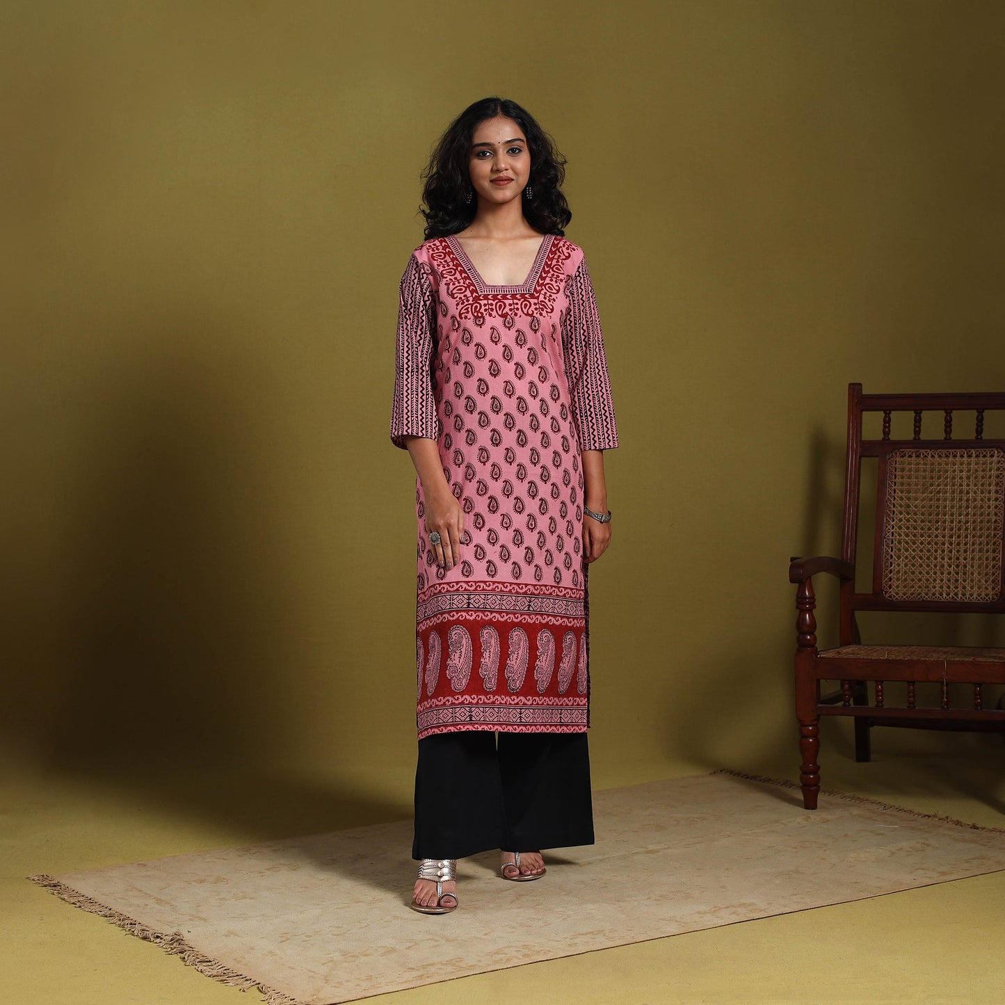 Pink - natural dyed cotton straight bagh kurta 10