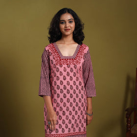 Pink - natural dyed cotton straight bagh kurta 10
