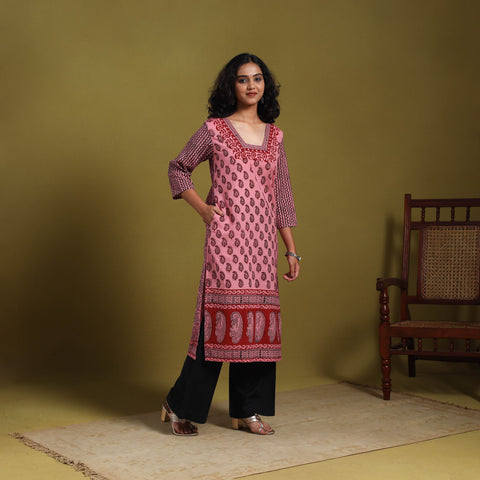 Pink - natural dyed cotton straight bagh kurta 10