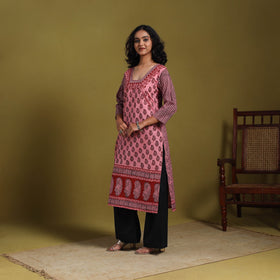 Pink - natural dyed cotton straight bagh kurta 10