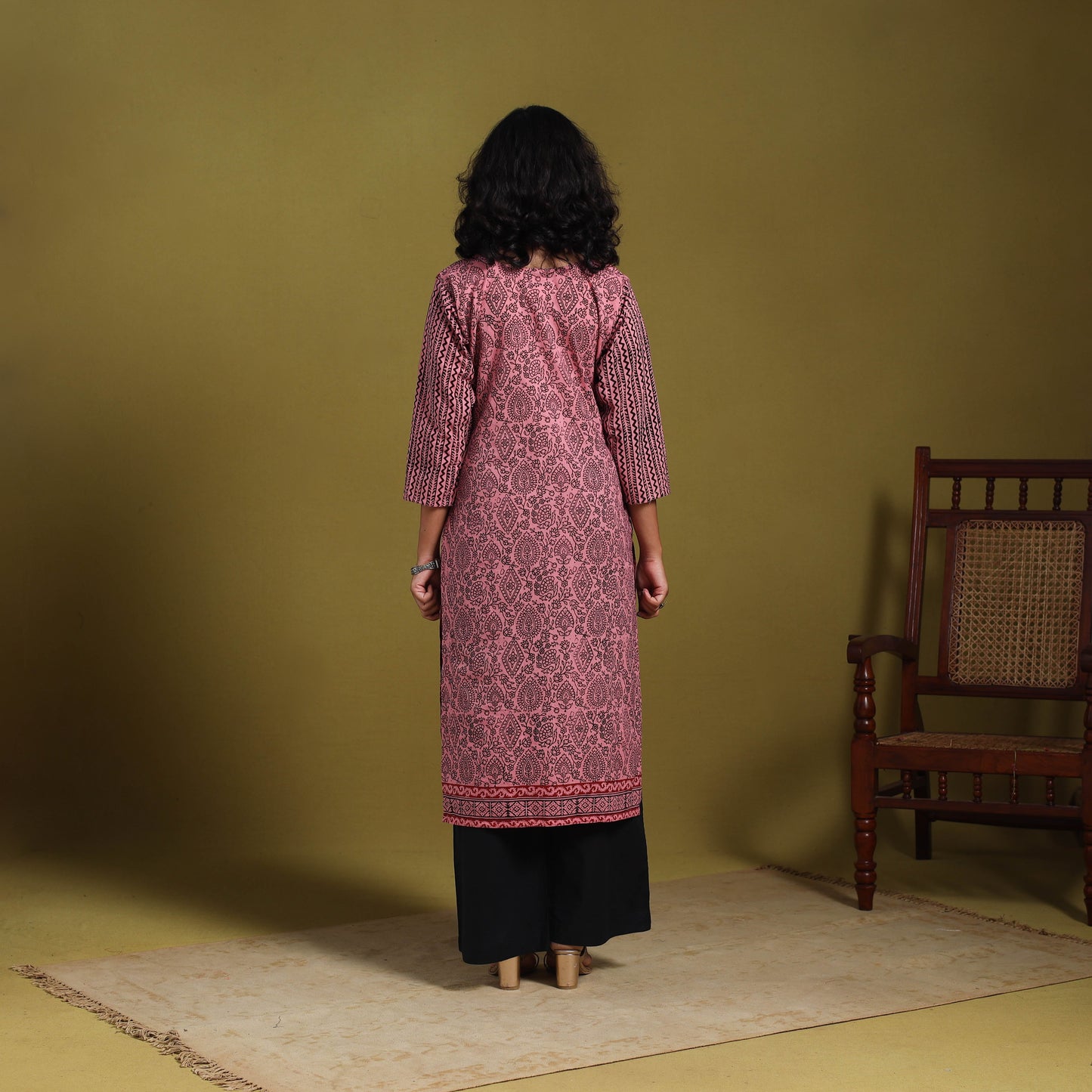 Pink - natural dyed cotton straight bagh kurta 10