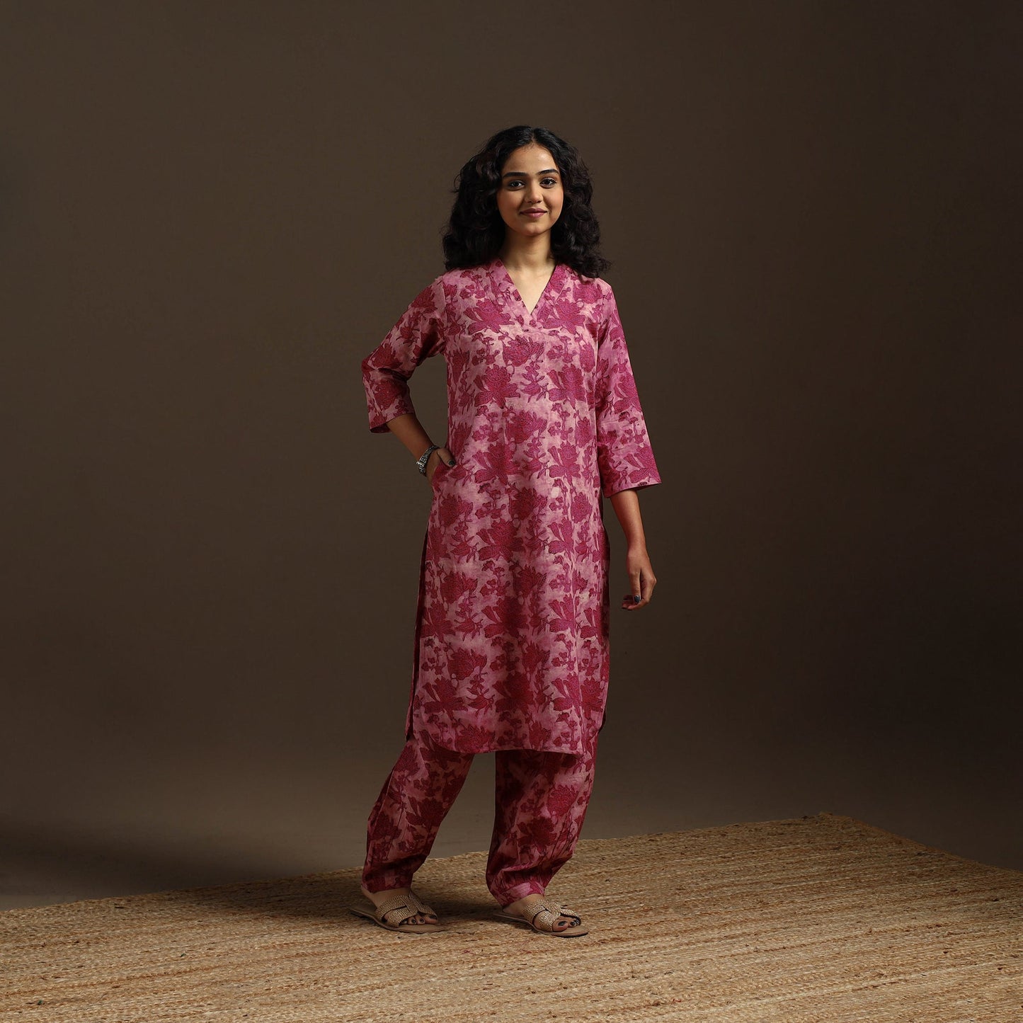 Pink - natural dyed cotton vanaspati bagru co-ord set 01