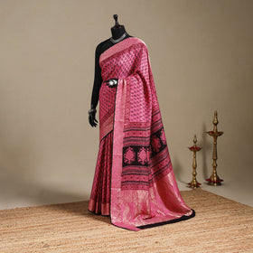 Pink - natural dyed dola silk bagh saree with zari border