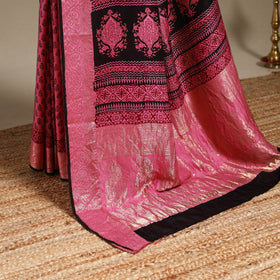 Pink - natural dyed dola silk bagh saree with zari border