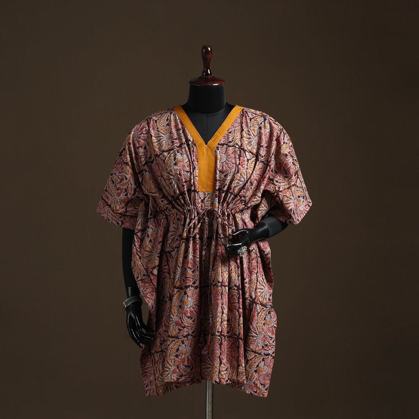 Natural dyed hand block kalamkari print cotton kaftan