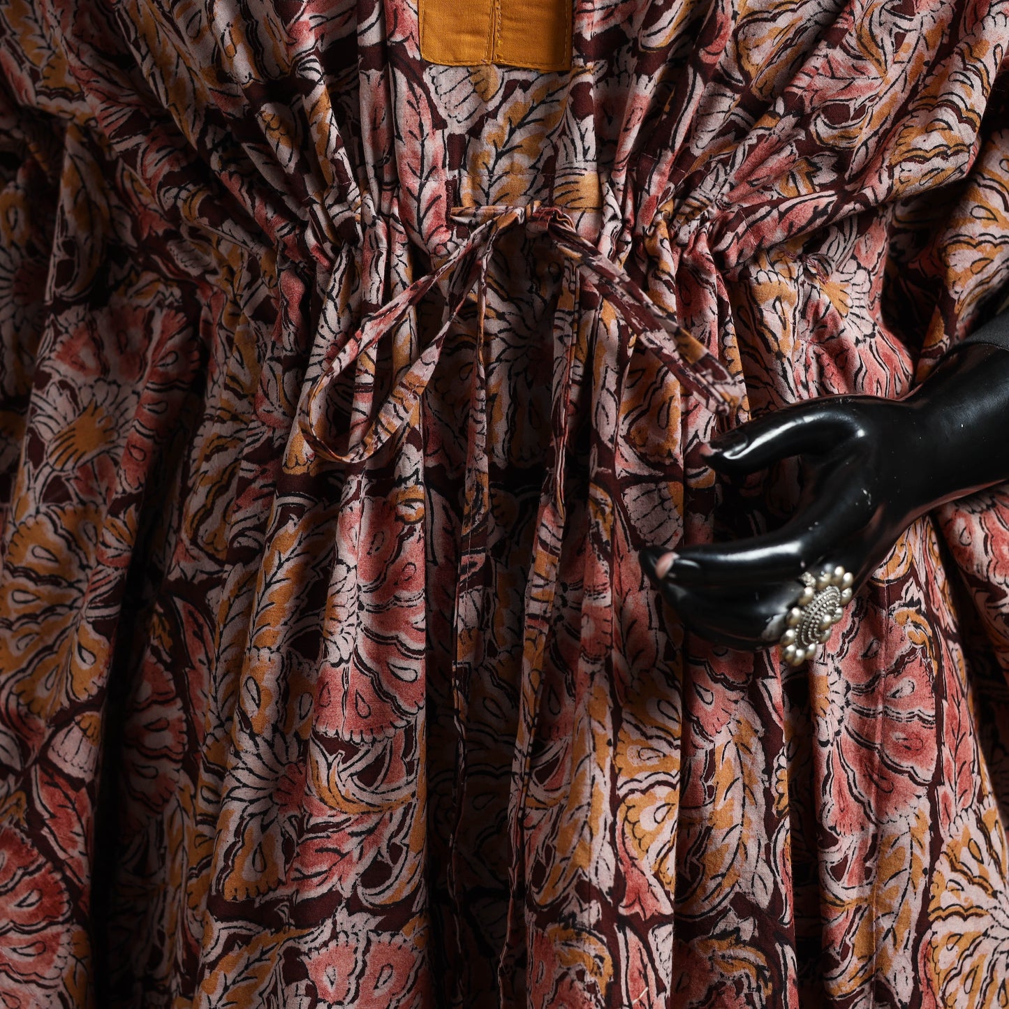 Natural dyed hand block kalamkari print cotton kaftan
