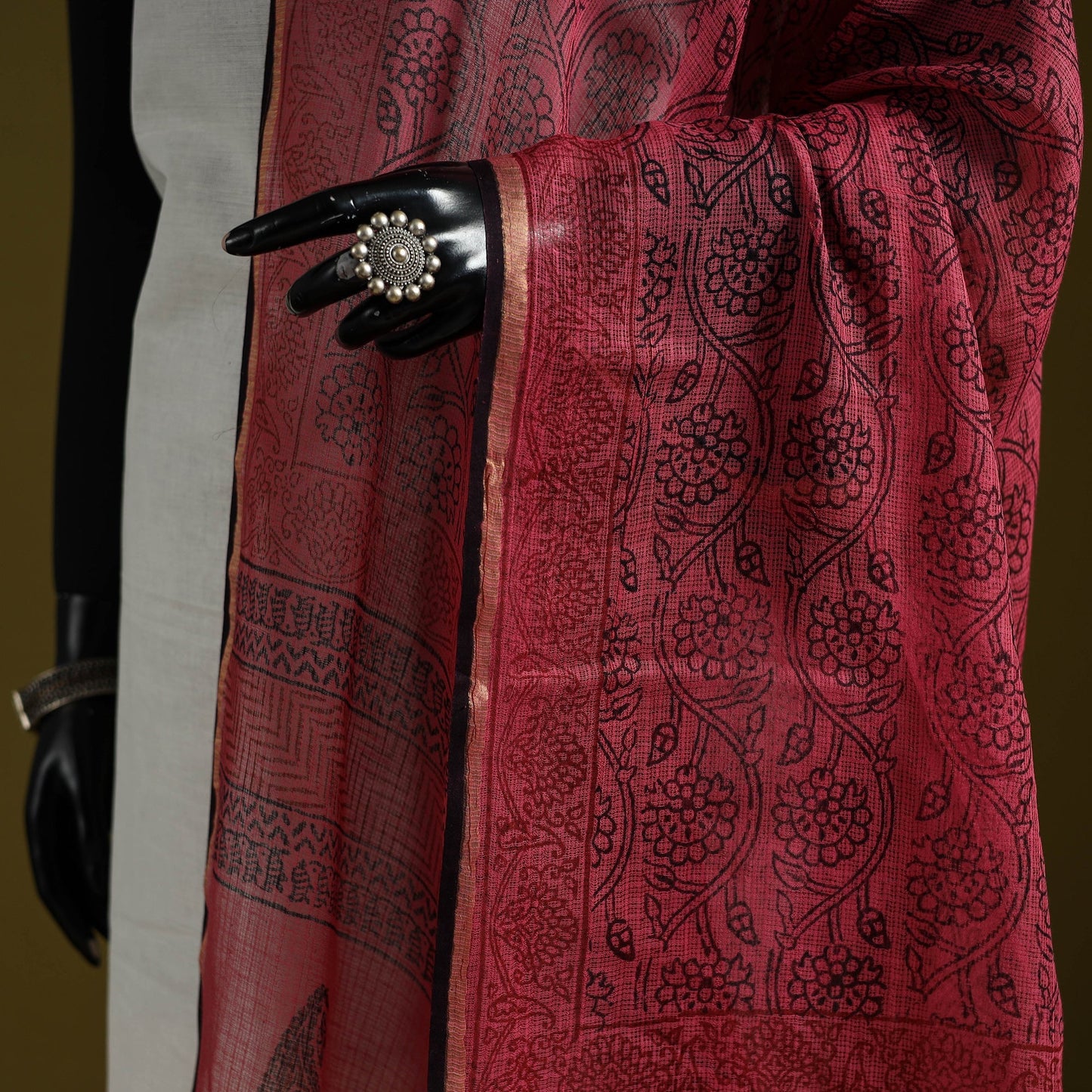 Natural dyed kota doria cotton hand block bagh print