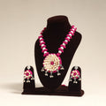 Navratri Special! Pink German Silver Shell & Thread Beads Necklace Set