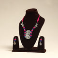 Navratri Special! Pink German Silver Thread Beads Necklace Set