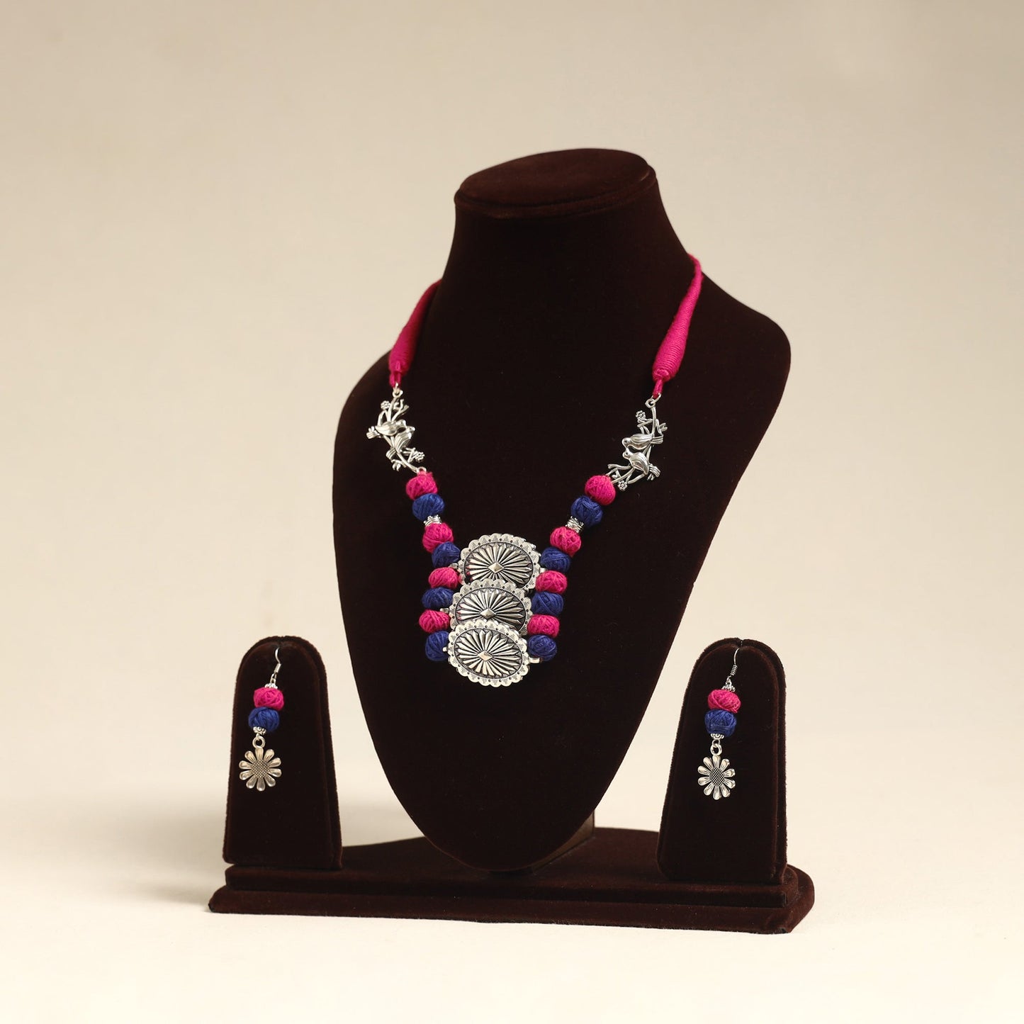 Navratri Special! Pink German Silver Thread Beads Necklace Set