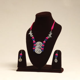 Navratri Special! Pink German Silver Thread Beads Necklace Set