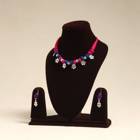 Navratri Special! Pink German Silver Thread Beads Necklace Set