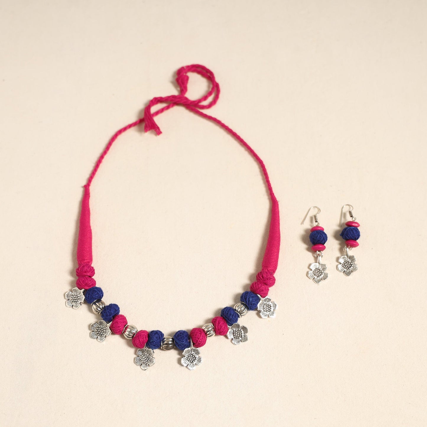 Navratri Special! Pink German Silver Thread Beads Necklace Set