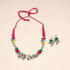 Navratri Special! Pink German Silver Thread Beads Necklace Set