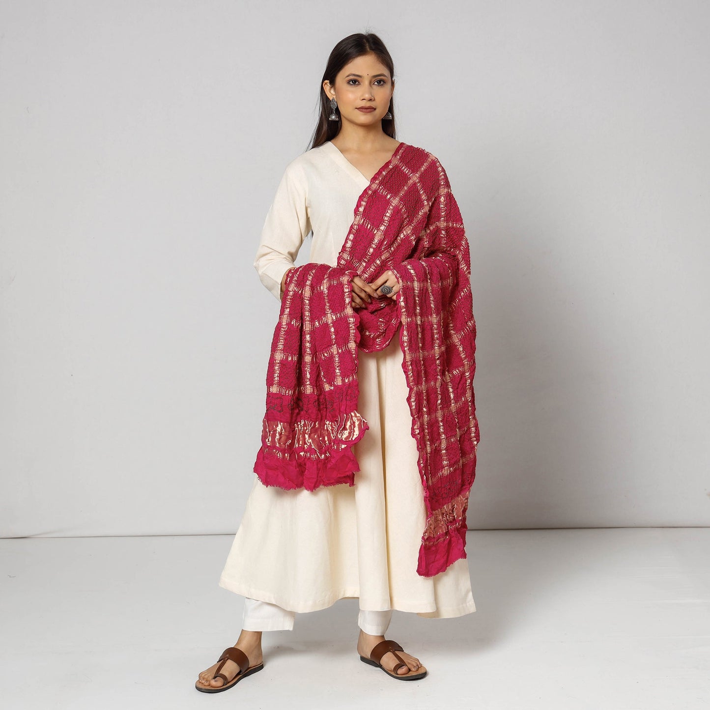 Buy Kutch Bandhani Tie-Dye Zari Checks Modal Silk Dupatta l iTokri.com