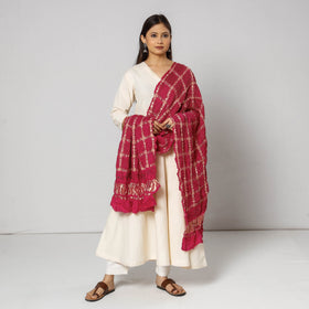 Buy Kutch Bandhani Tie-Dye Zari Checks Modal Silk Dupatta l iTokri.com