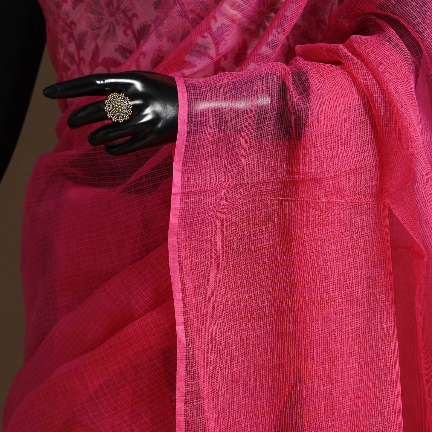 Pink Nazaakat Kota Doria Cotton Saree with Blouse and Jewellery