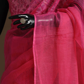 Pink Nazaakat Kota Doria Cotton Saree with Blouse and Jewellery