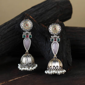 White Noor-e-Jhumka Classic German Silver Earrings