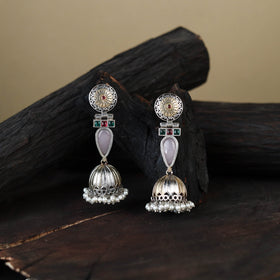 White Noor-e-Jhumka Classic German Silver Earrings