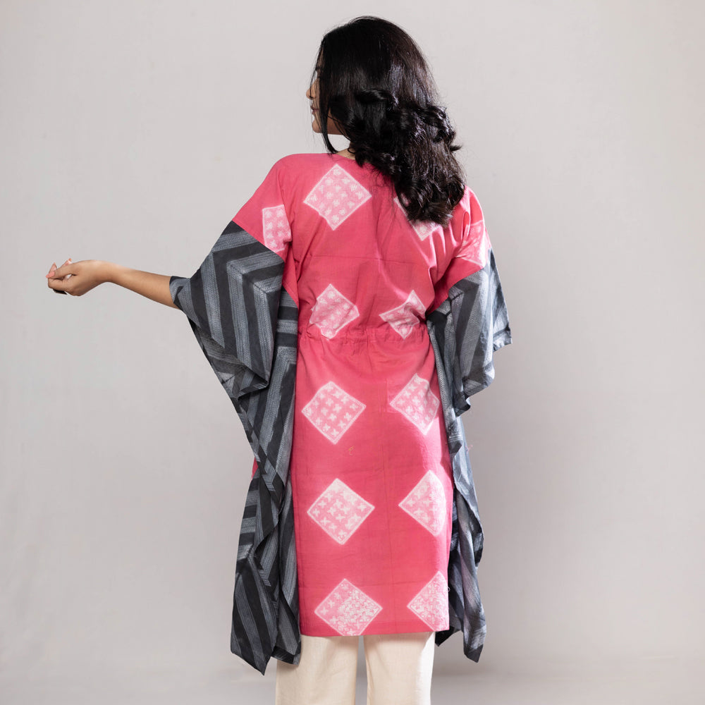 Pink - nui shibori tie-dye cotton kaftan dress - handcrafted