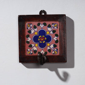  Original Blue Pottery Ceramic Tile Wall Hook Hanger (1 Peg) 