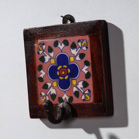  Original Blue Pottery Ceramic Tile Wall Hook Hanger (1 Peg) 