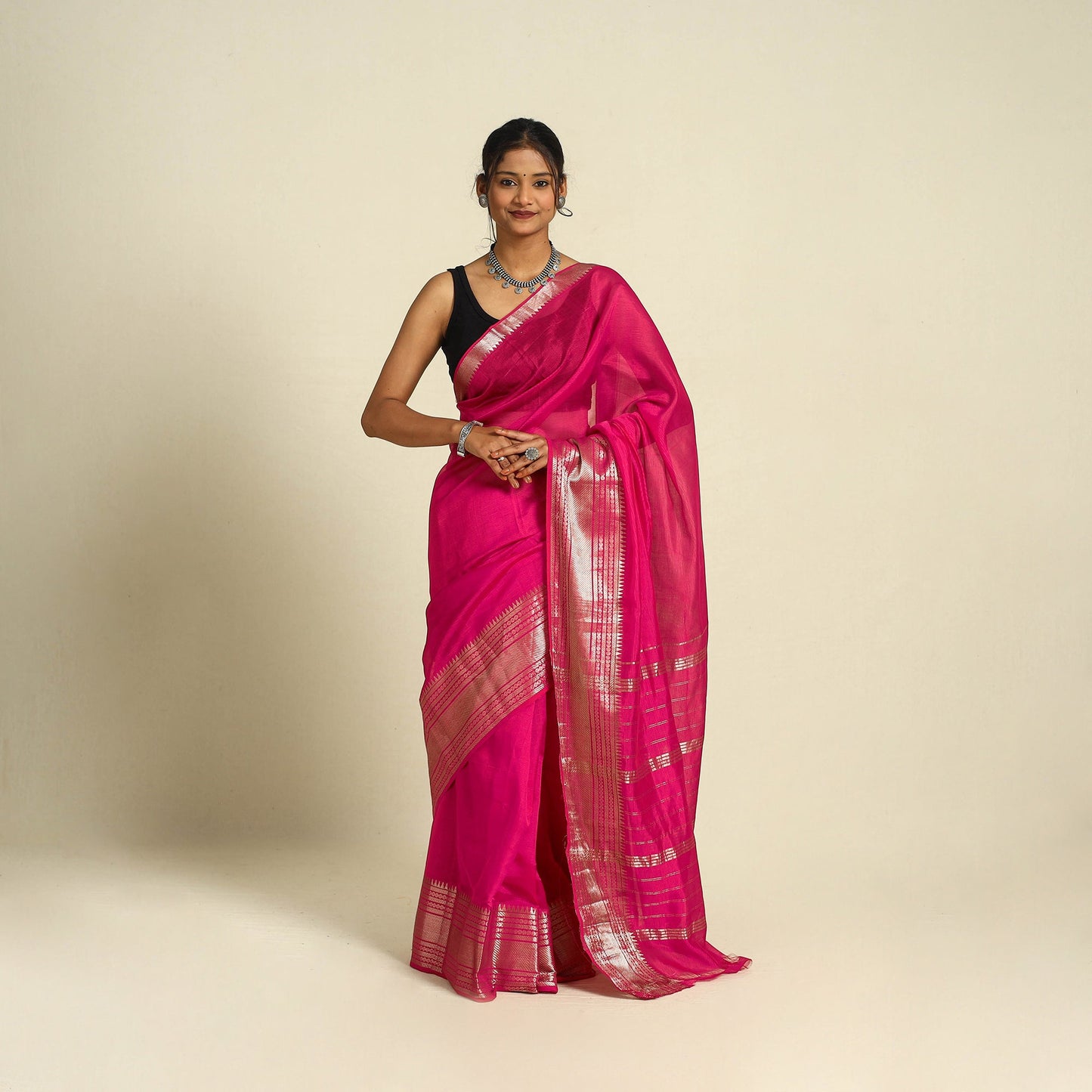 Shop Original Handloom Silk Cotton Pink Mangalagiri Saree