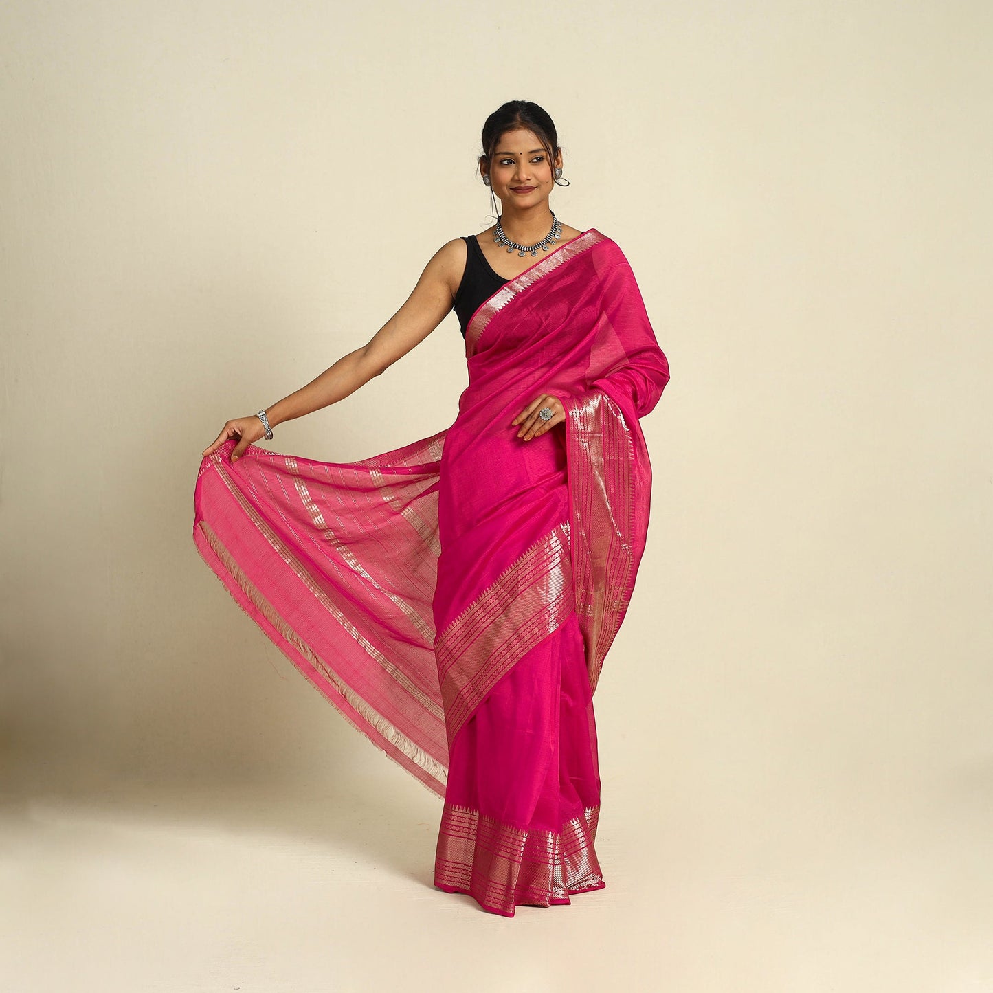 Shop Original Handloom Silk Cotton Pink Mangalagiri Saree
