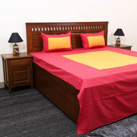  Pink Patchwork Cotton Double Jacquard Bed Sheet Set