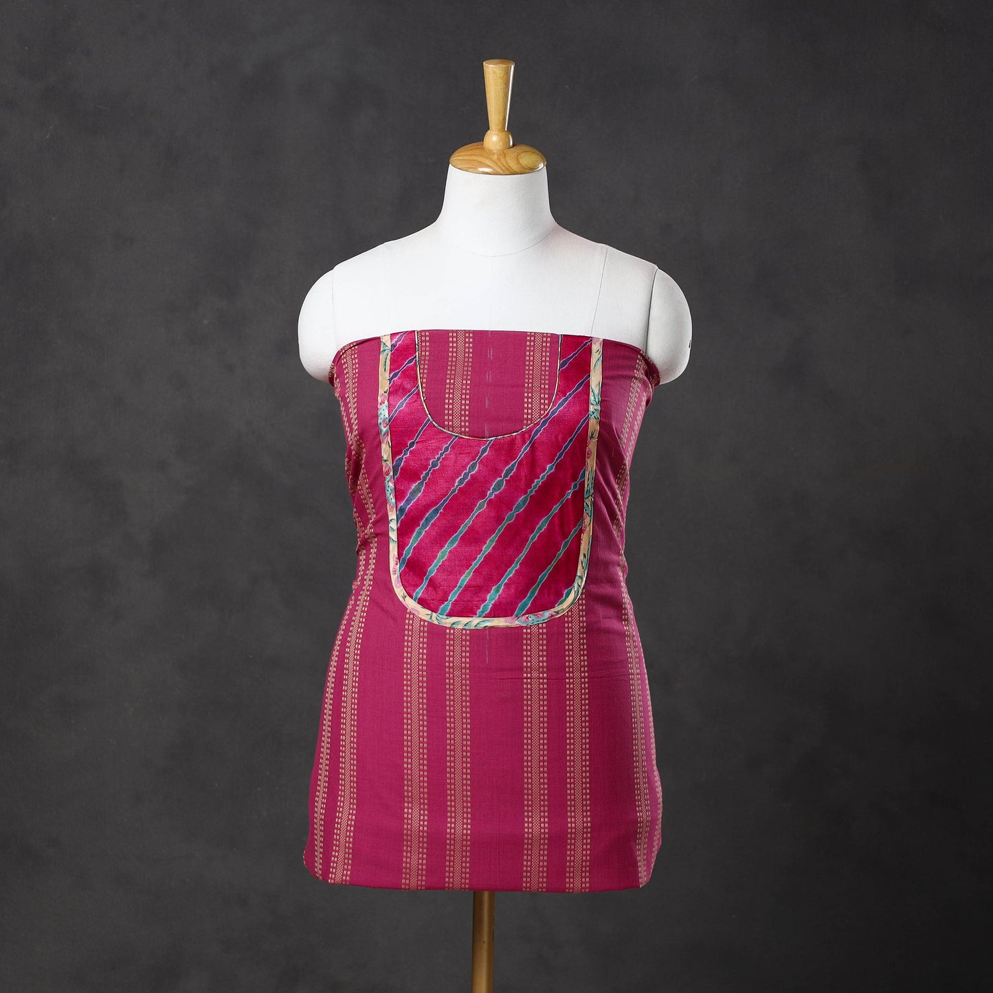 Pink - patchwork cotton jacquard unstitched kurta material