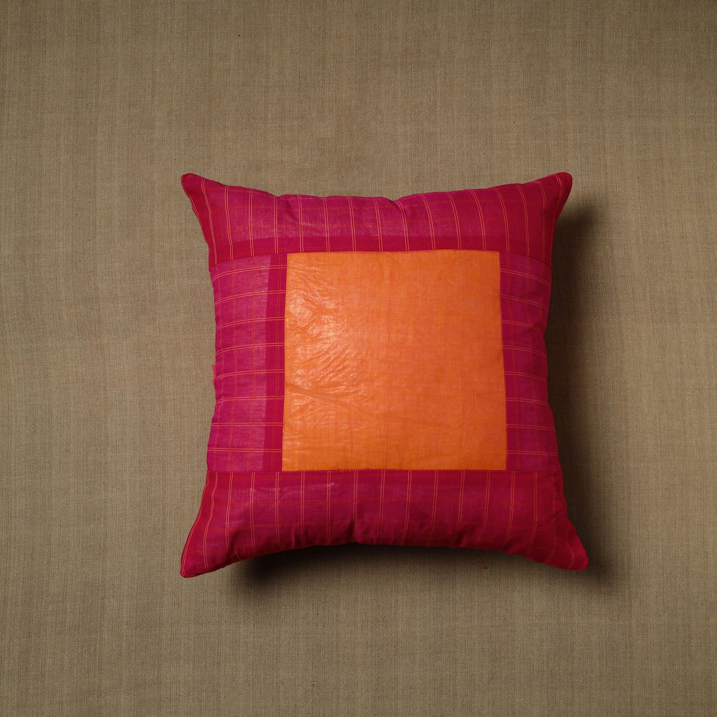 Pink - patchwork cotton kanchipuram cushion cover (16 x 16