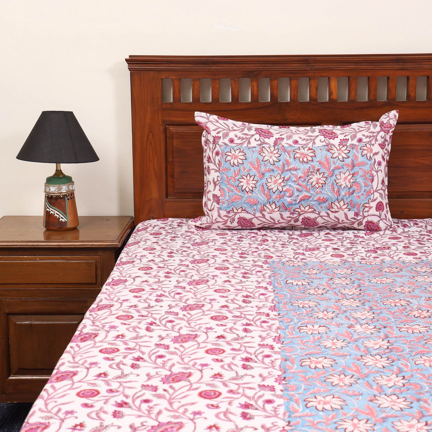 Patchwork hand double sanganeri bedsheet set (108 x 90 in)