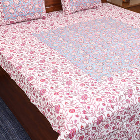 Patchwork hand double sanganeri bedsheet set (108 x 90 in)