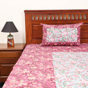 Patchwork hand double sanganeri bedsheet set (108 x 90 in)