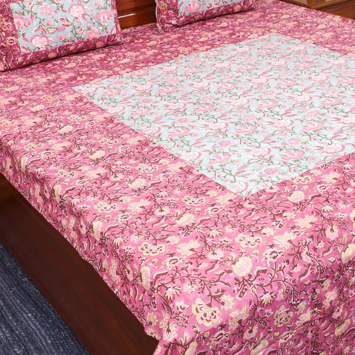 Patchwork hand double sanganeri bedsheet set (108 x 90 in)