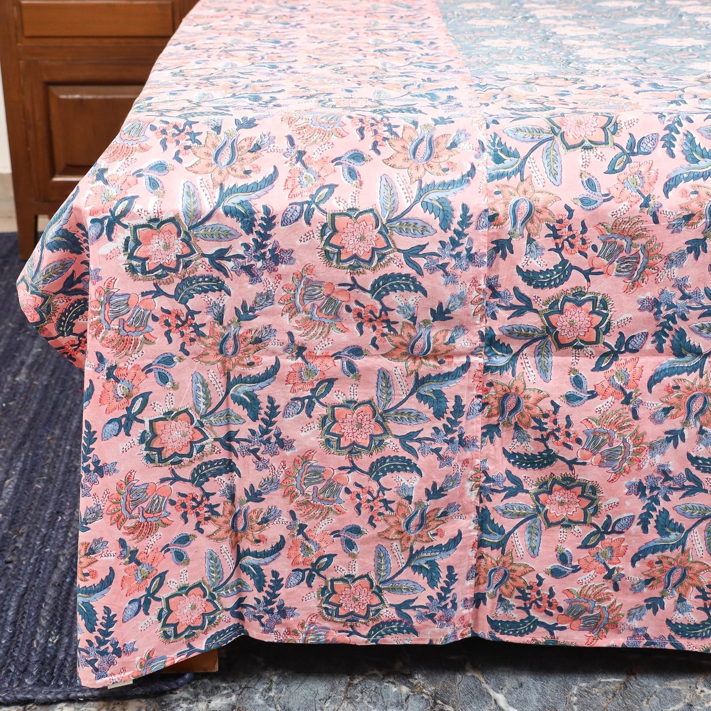 Patchwork hand double sanganeri bedsheet set (108 x 90 in)