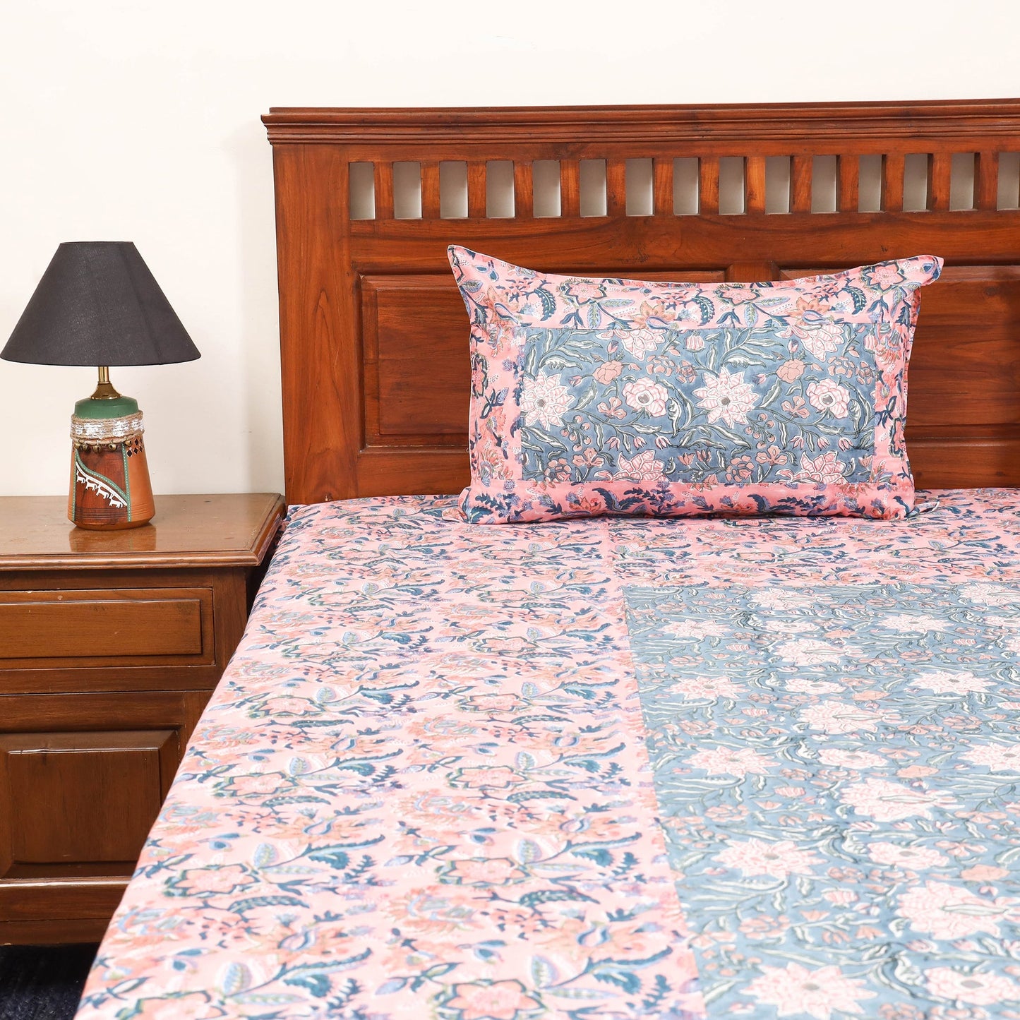 Patchwork hand double sanganeri bedsheet set (108 x 90 in)