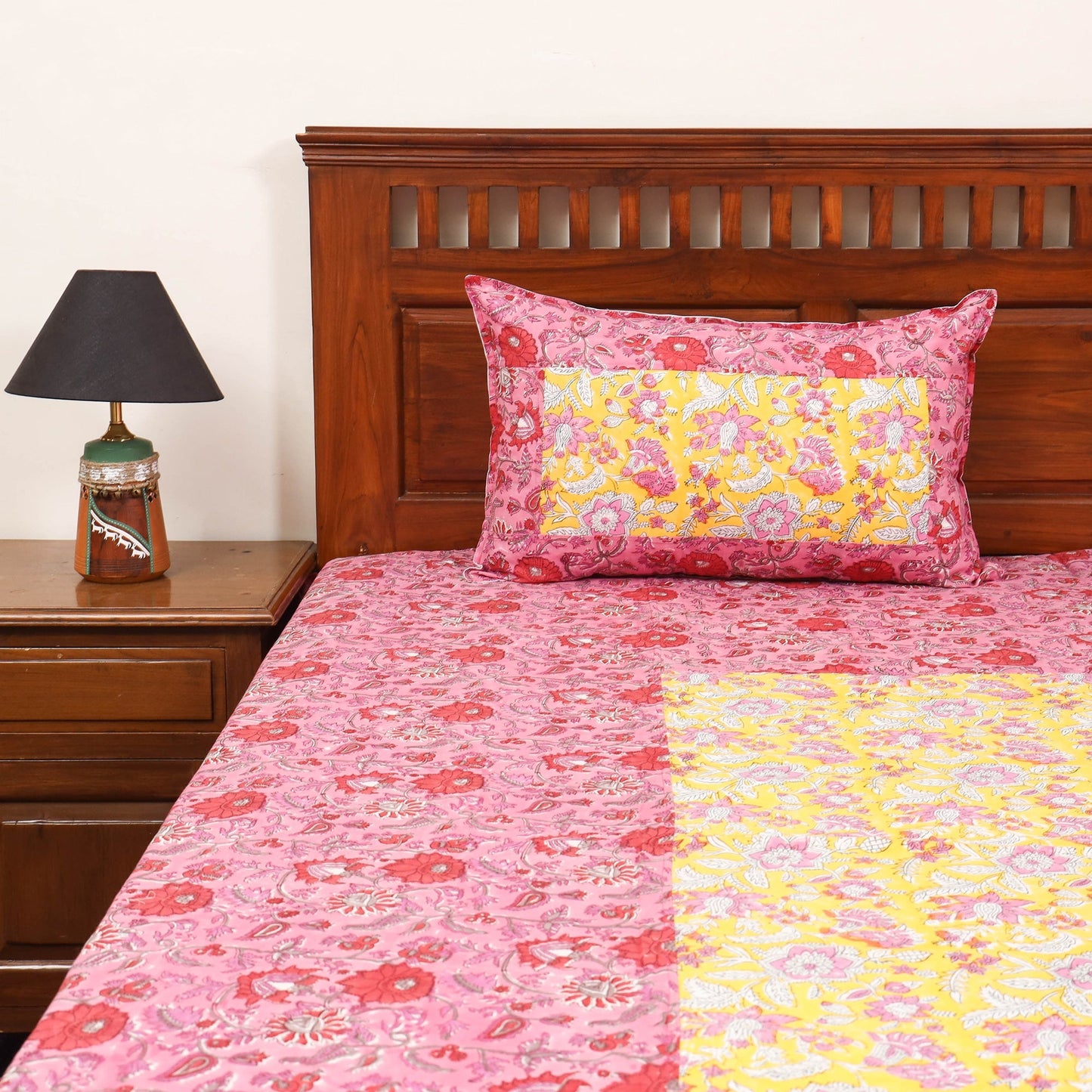 Patchwork hand double sanganeri bedsheet set (108 x 90 in)